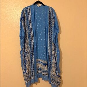 LOFT Blue Floral-Accent Open Kimono